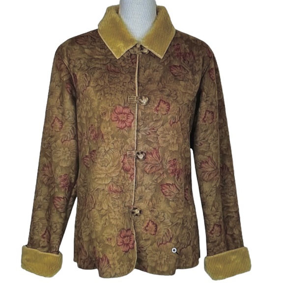 Coldwater Creek Faux Suede and Fur Floral Print Jacket Coat - Picture 10 of 11